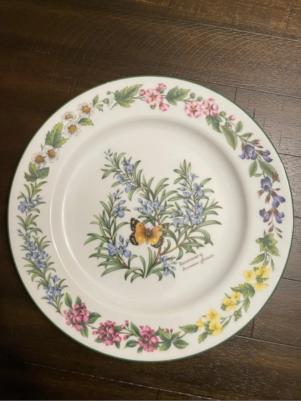Royal Worcester Herbs Green Trim Botanical Plates Set of 2